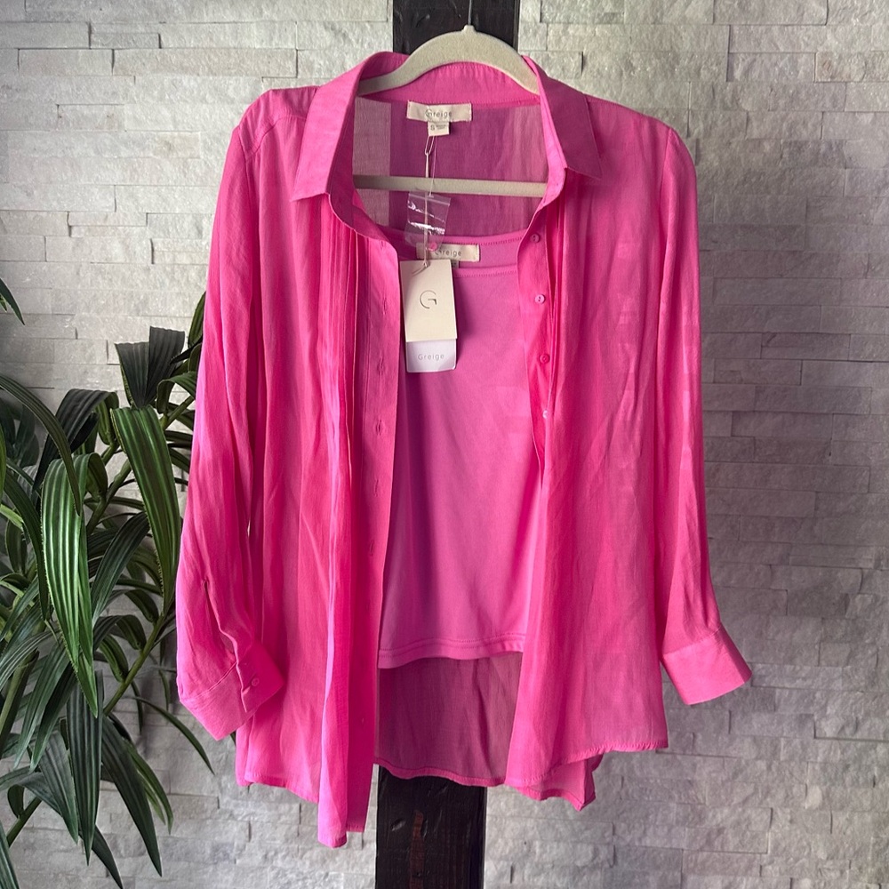 Griege Women’s Pink Button-Up Blouse and Tank Cami Set Size Small New with Tags